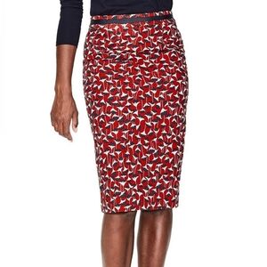 Boden Modern Pencil Skirt Red Navy Floral Size 6